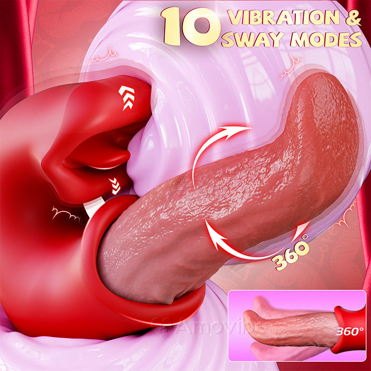 3 v 1 dildo vibrátor - s G-bodem, klitorisem a jazykem, vodotěsný