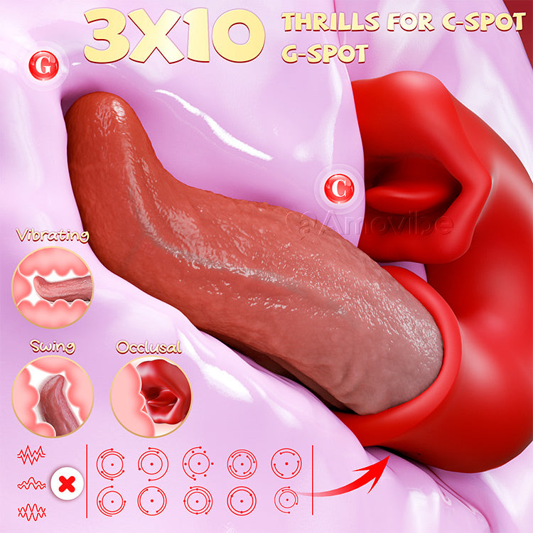 3 v 1 dildo vibrátor - s G-bodem, klitorisem a jazykem, vodotěsný