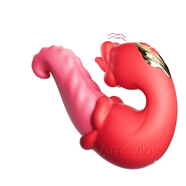 Dvojitý růžový vibrační stimulátor bodu G s jazykovým olizováním a vibracemi